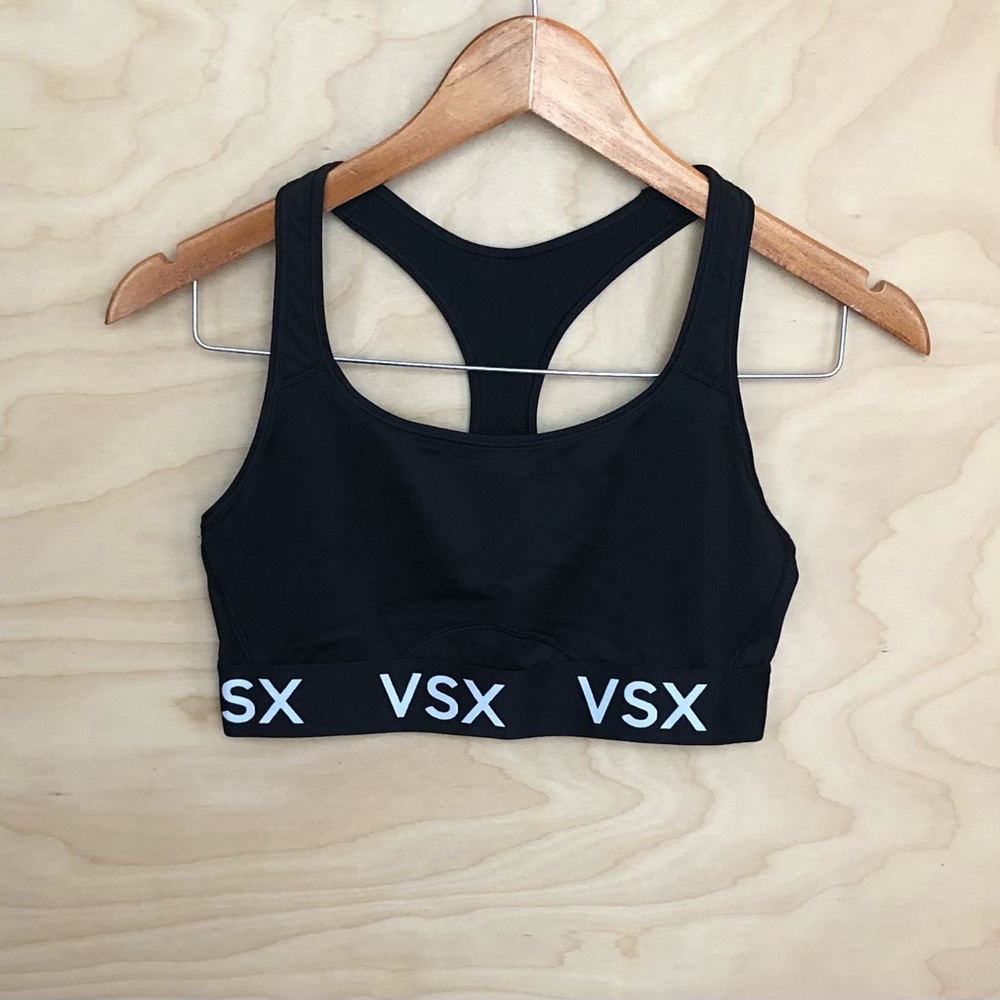 Victoria Secret Black Sport Bra Scoop Racerback Elastic Hem Women Size M.